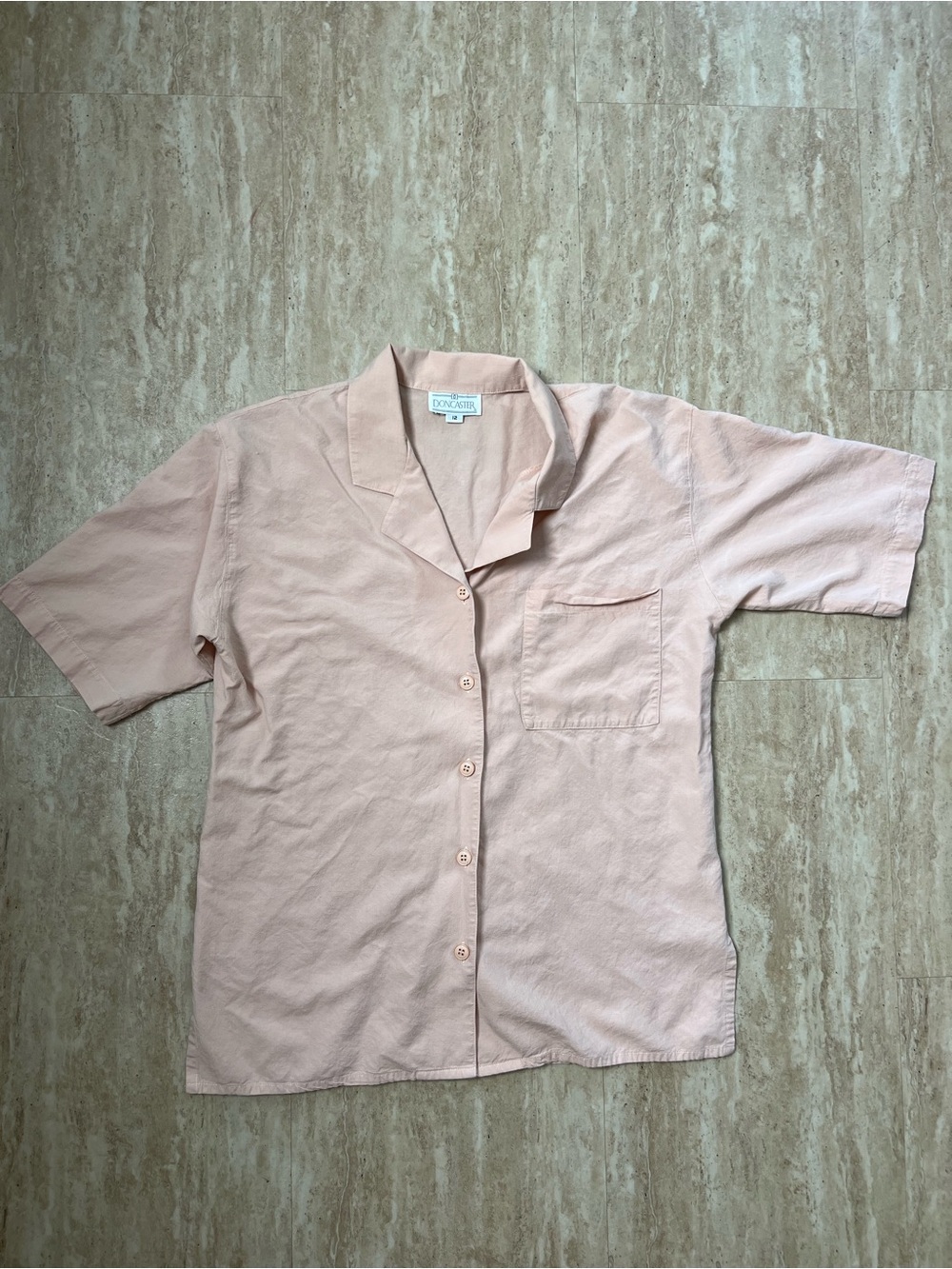 Doncaster Vintage Camp Button-Up Short Sleeve Shirt Light Pink 12 Made in USA